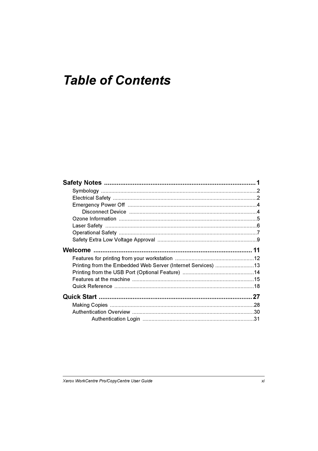 Xerox WorkCentre Pro 75, C90, C75, C65 manual Table of Contents 