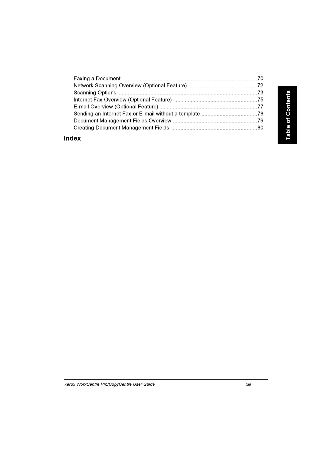 Xerox C90, C75, C65, WorkCentre Pro 75 manual Index, Table of Contents 