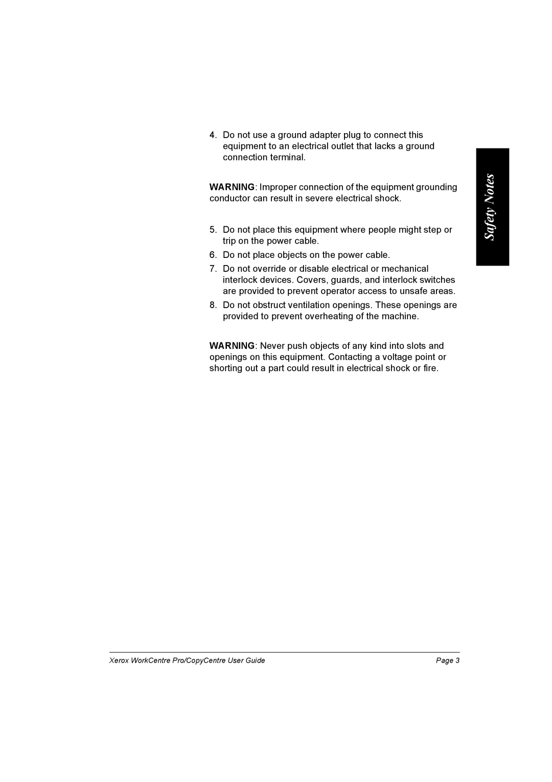 Xerox WorkCentre Pro 75, C90, C75, C65 manual Safety Notes 