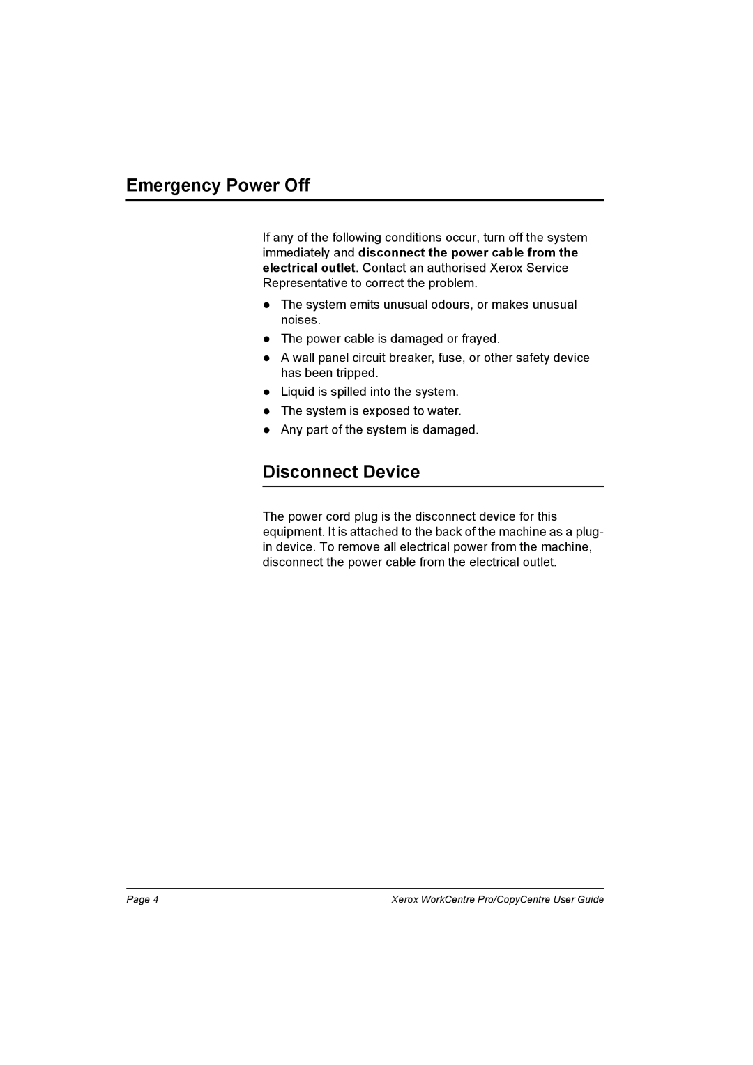 Xerox C90, C75, C65, WorkCentre Pro 75 manual Emergency Power Off, Disconnect Device 