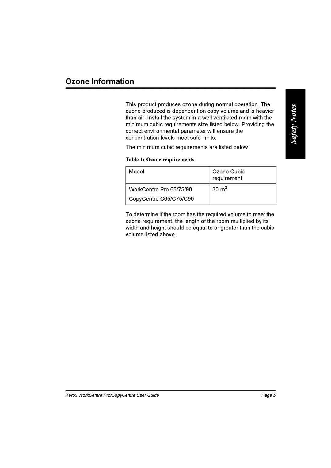 Xerox C90, C75, C65, WorkCentre Pro 75 manual Ozone Information, Ozone requirements 