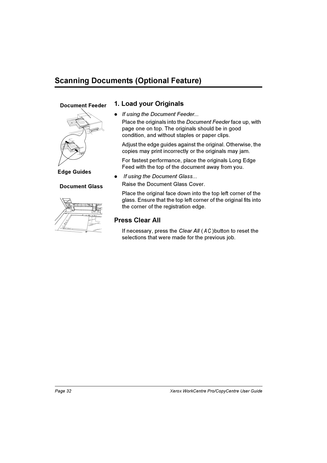 Xerox C65, C90, C75, WorkCentre Pro 75 manual Scanning Documents Optional Feature, Load your Originals 