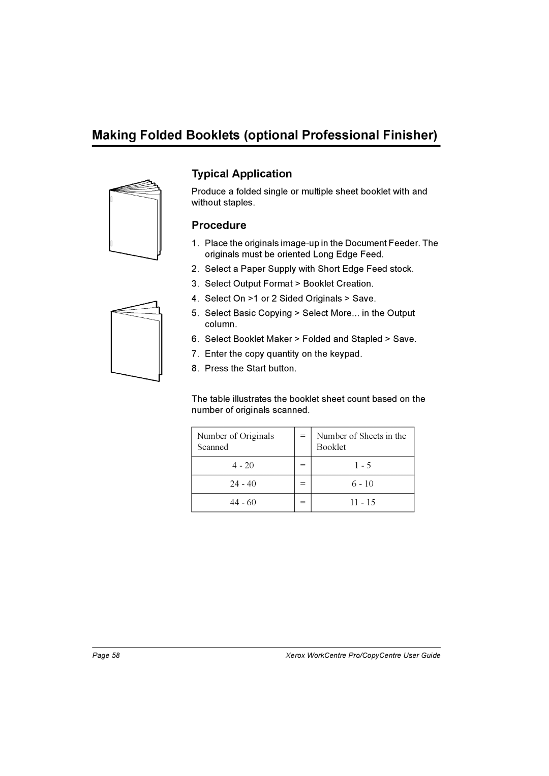 Xerox C90, C75, C65, WorkCentre Pro 75 manual Making Folded Booklets optional Professional Finisher 