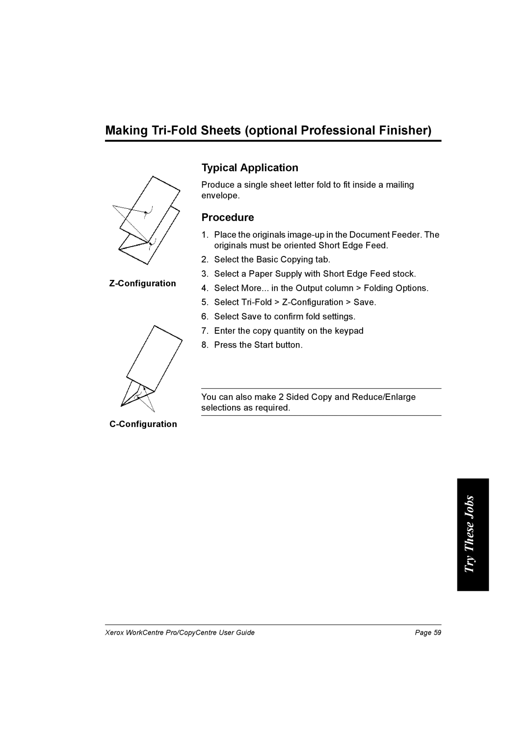 Xerox C90, C75, C65, WorkCentre Pro 75 manual Making Tri-Fold Sheets optional Professional Finisher 