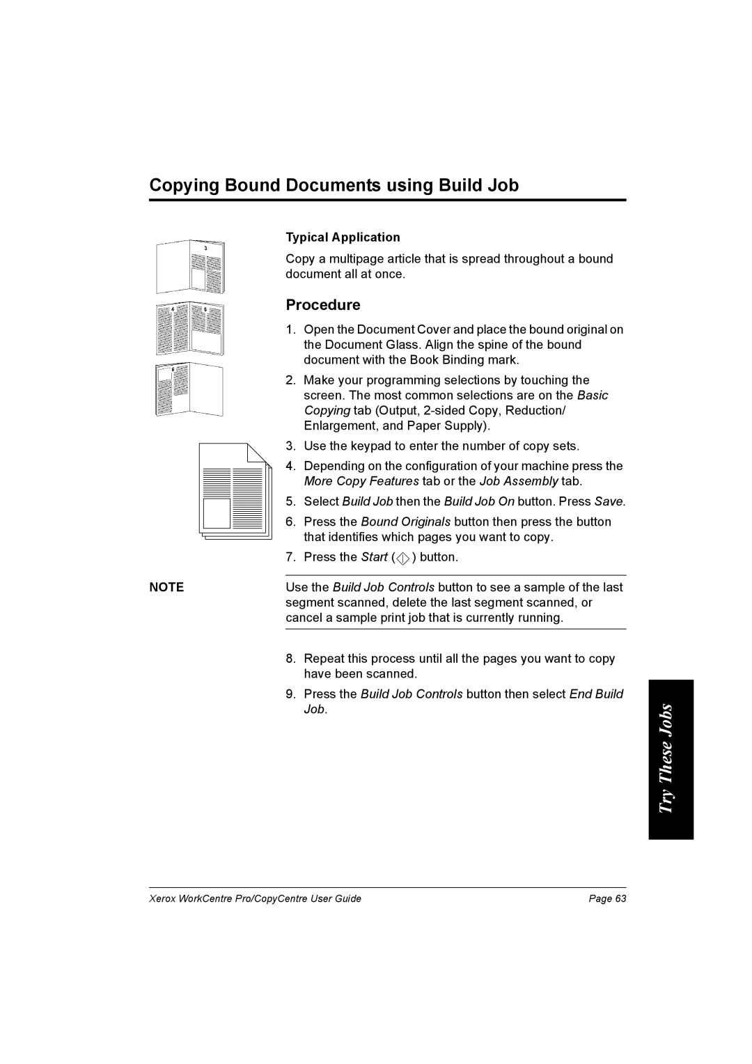 Xerox WorkCentre Pro 75, 65, C90 Copying Bound Documents using Build Job, More Copy Features tab or the Job Assembly tab 