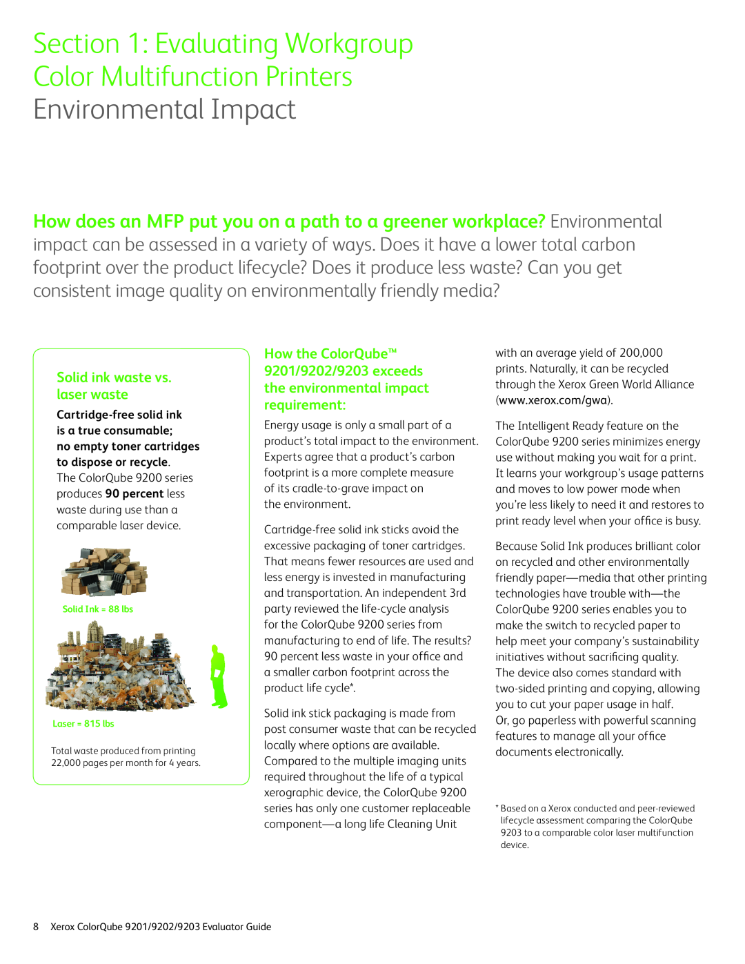 Xerox 9203, 9202 Environmental Impact, Solid ink waste vs. laser waste, Evaluating Workgroup, Color Multifunction Printers 