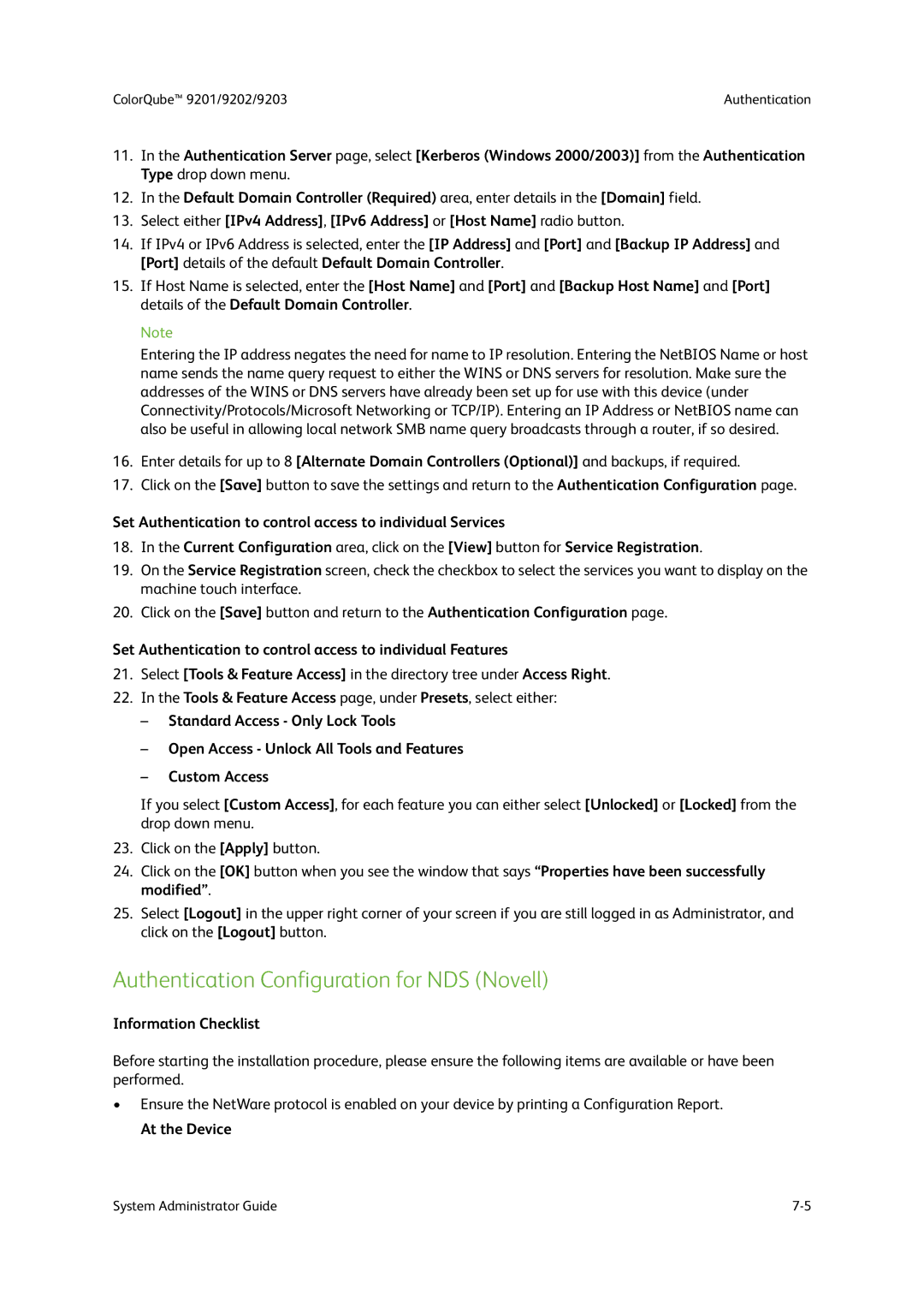 Xerox 9202, 9201, 9203 manual Authentication Configuration for NDS Novell, Information Checklist 