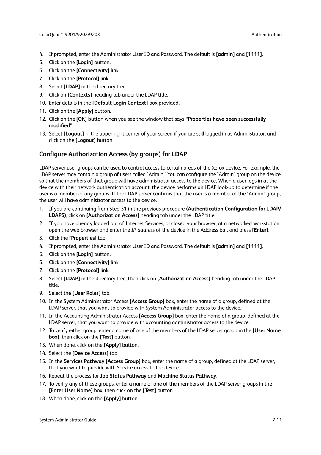 Xerox 9202, 9201, 9203 manual Configure Authorization Access by groups for Ldap, Select the Device Access tab 