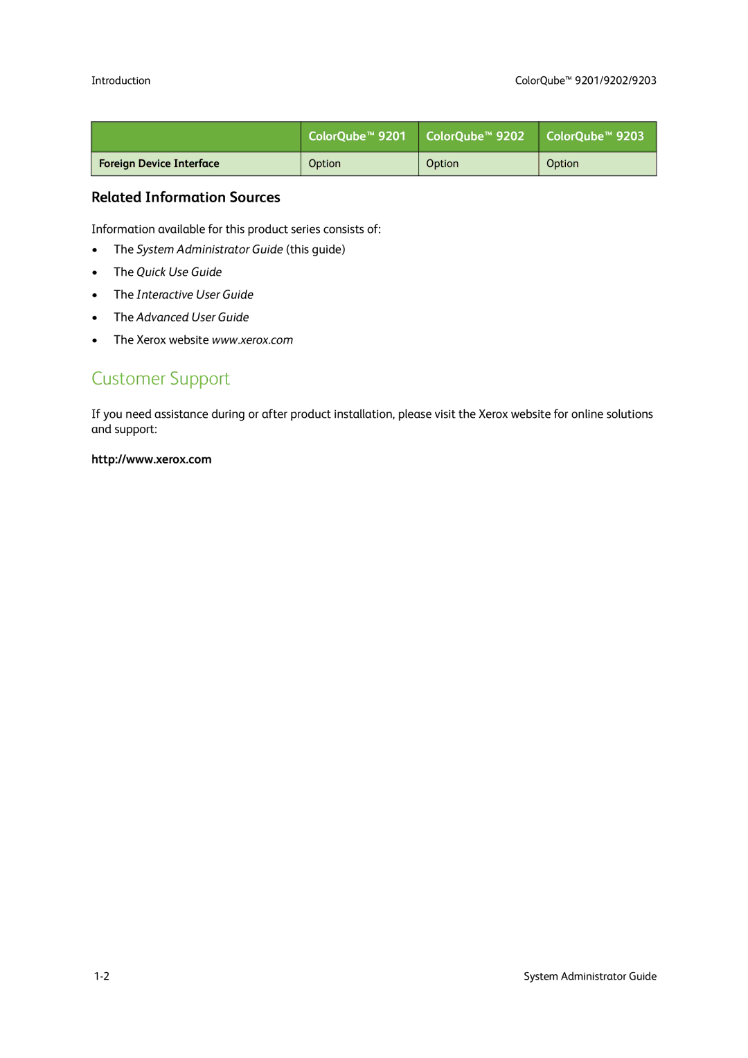 Xerox 9202, 9201, 9203 manual Customer Support, Related Information Sources 