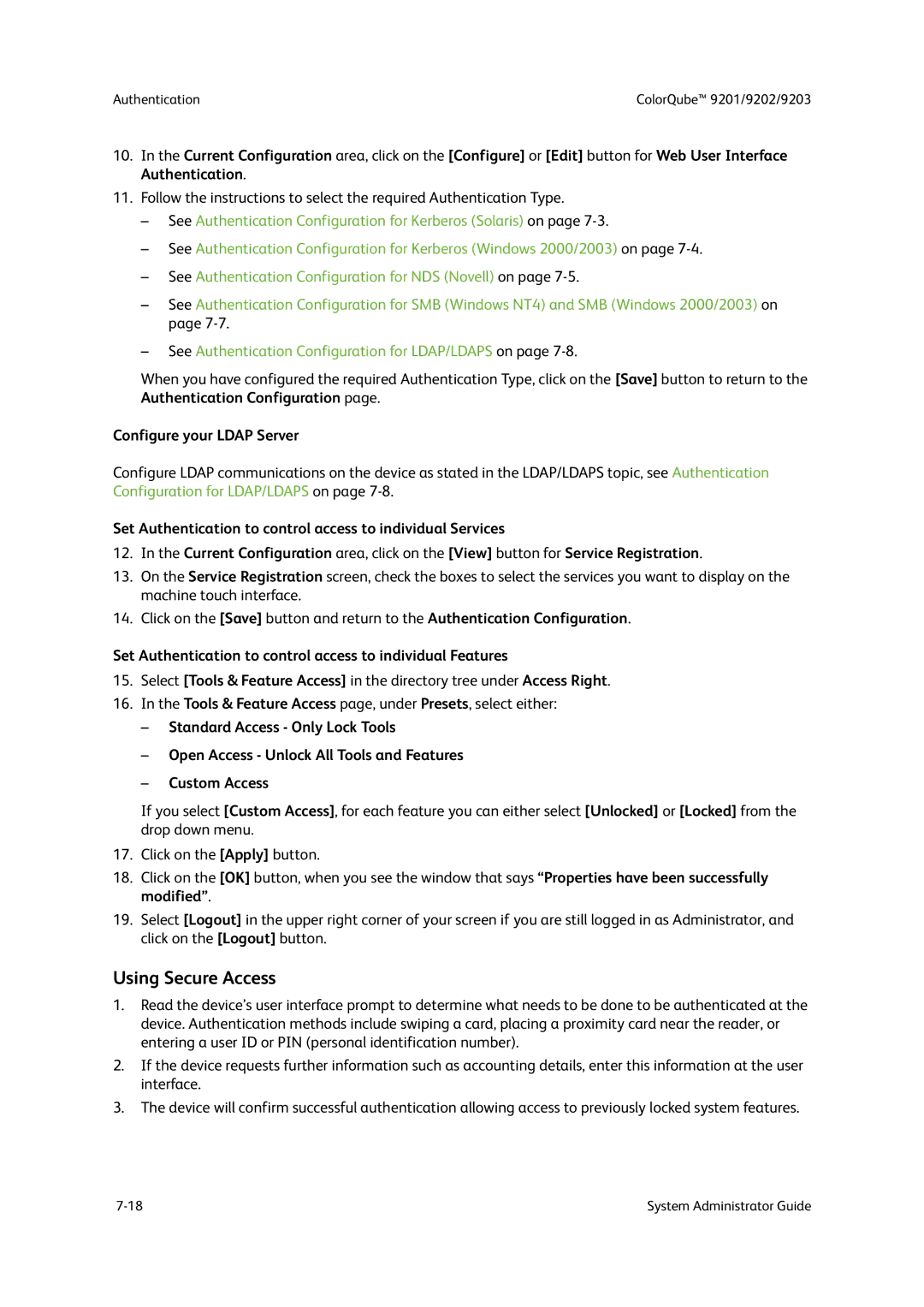 Xerox 9201, 9202, 9203 manual Using Secure Access, Configure your Ldap Server 