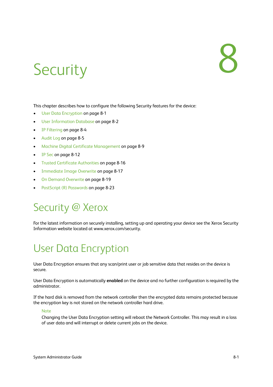 Xerox 9201, 9202, 9203 manual Security8, Security @ Xerox User Data Encryption 