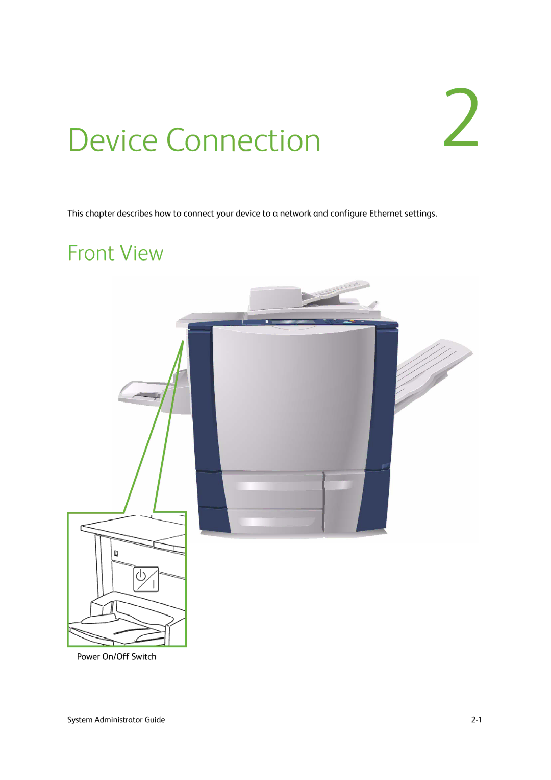 Xerox 9201, 9202, 9203 manual Device Connection, Front View 