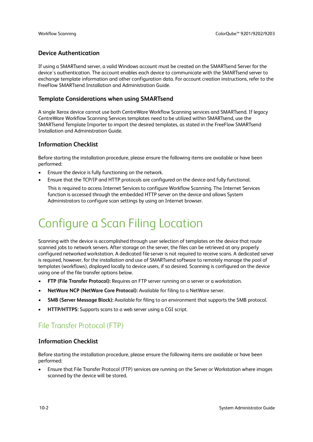 Xerox 9201, 9202, 9203 manual Configure a Scan Filing Location, File Transfer Protocol FTP, Device Authentication 