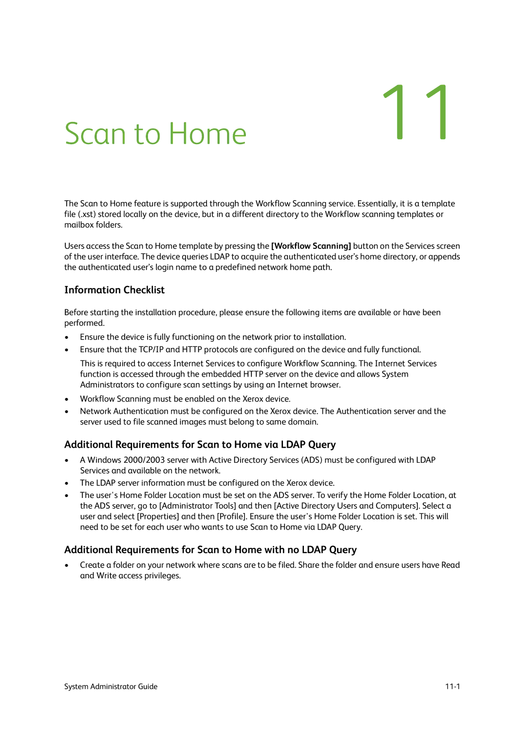 Xerox 9201, 9202, 9203 manual Scan to Home11, Additional Requirements for Scan to Home via Ldap Query 