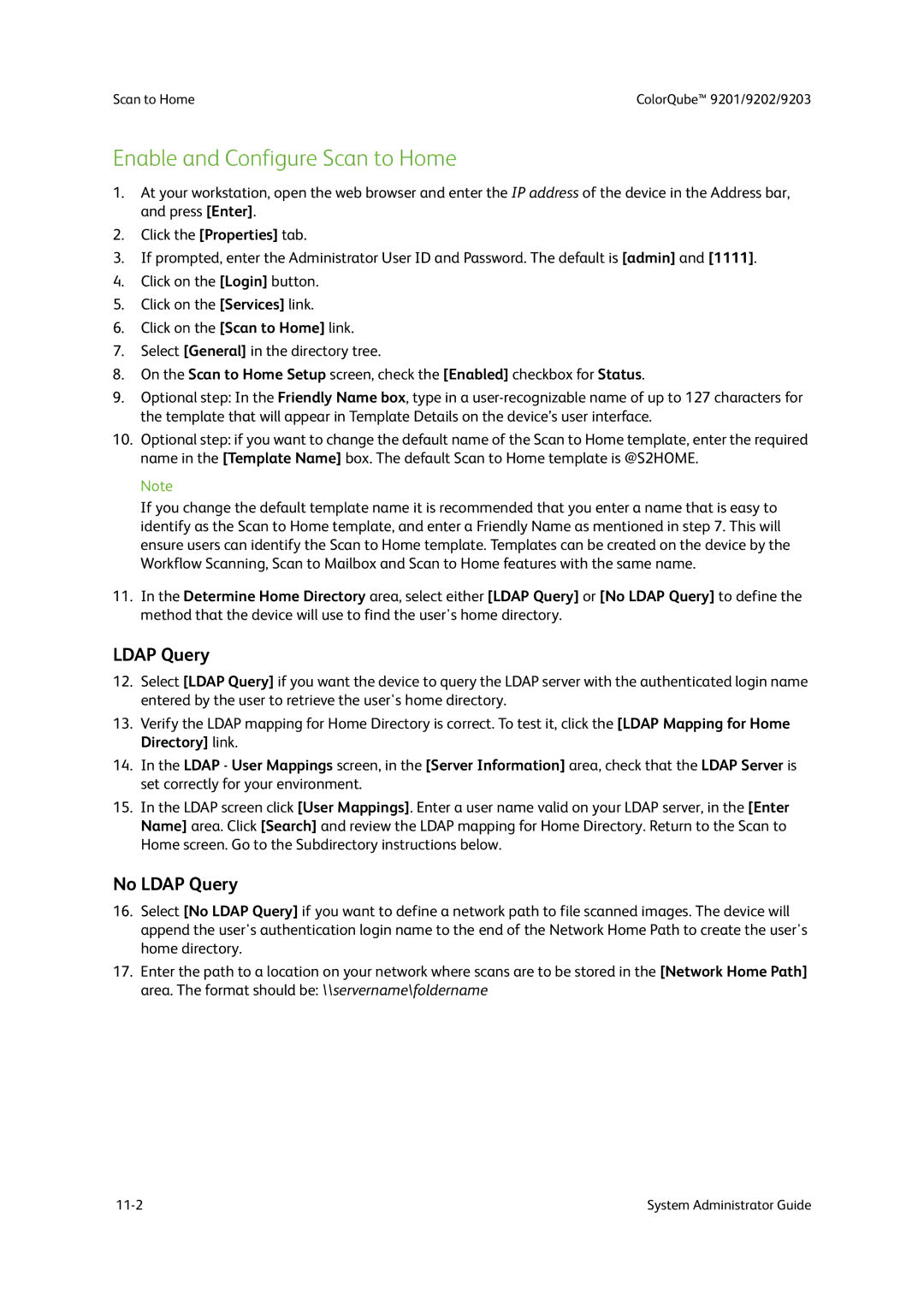 Xerox 9203, 9202, 9201 manual Enable and Configure Scan to Home, No Ldap Query 