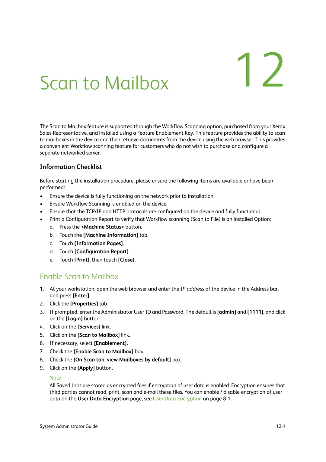 Xerox 9203, 9202, 9201 manual Enable Scan to Mailbox 