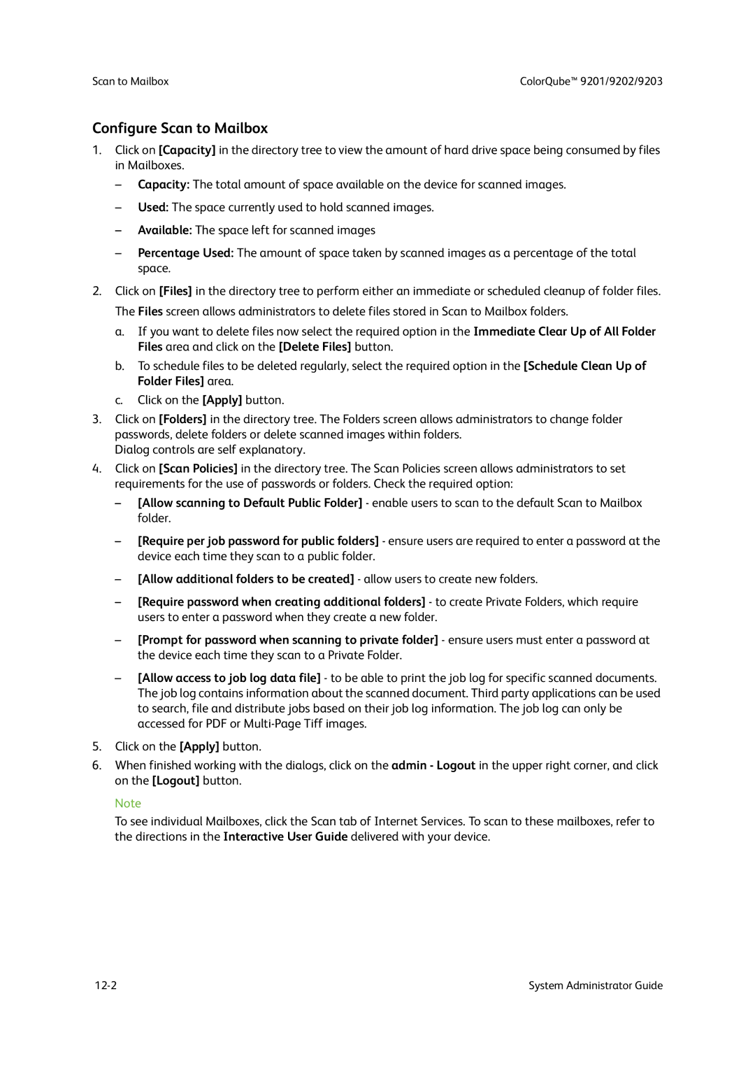 Xerox 9202, 9201, 9203 manual Configure Scan to Mailbox 