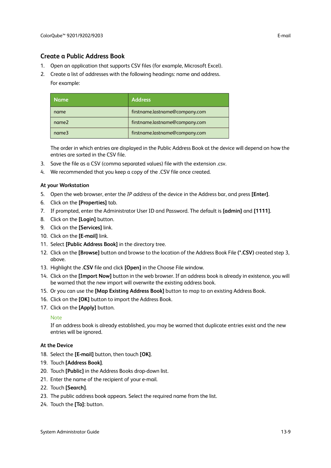 Xerox 9203, 9202, 9201 manual Create a Public Address Book, Touch Search 