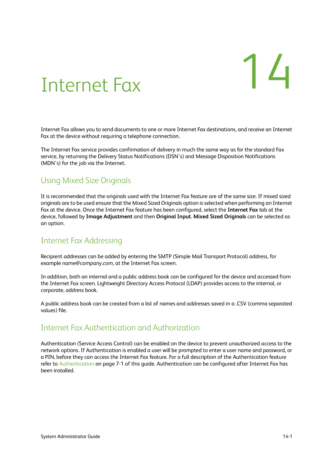 Xerox 9201, 9202 Using Mixed Size Originals, Internet Fax Addressing, Internet Fax Authentication and Authorization 