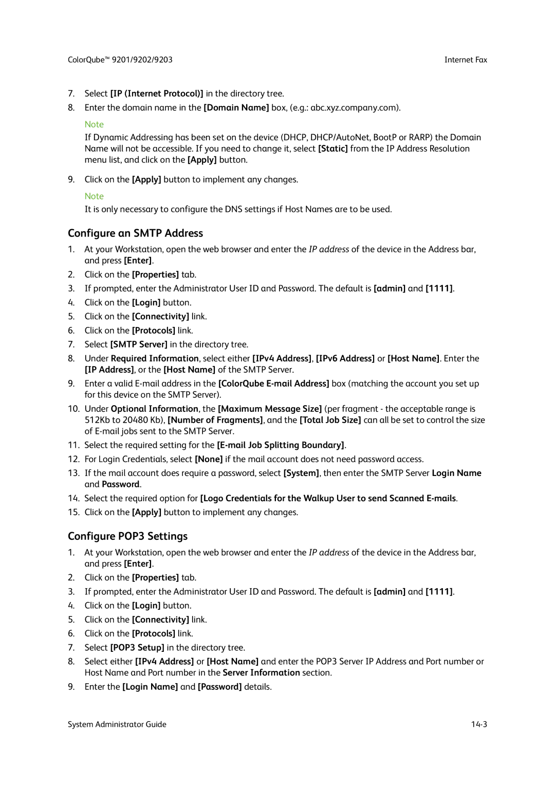 Xerox 9202, 9201, 9203 manual Configure an Smtp Address, Configure POP3 Settings, Enter the Login Name and Password details 