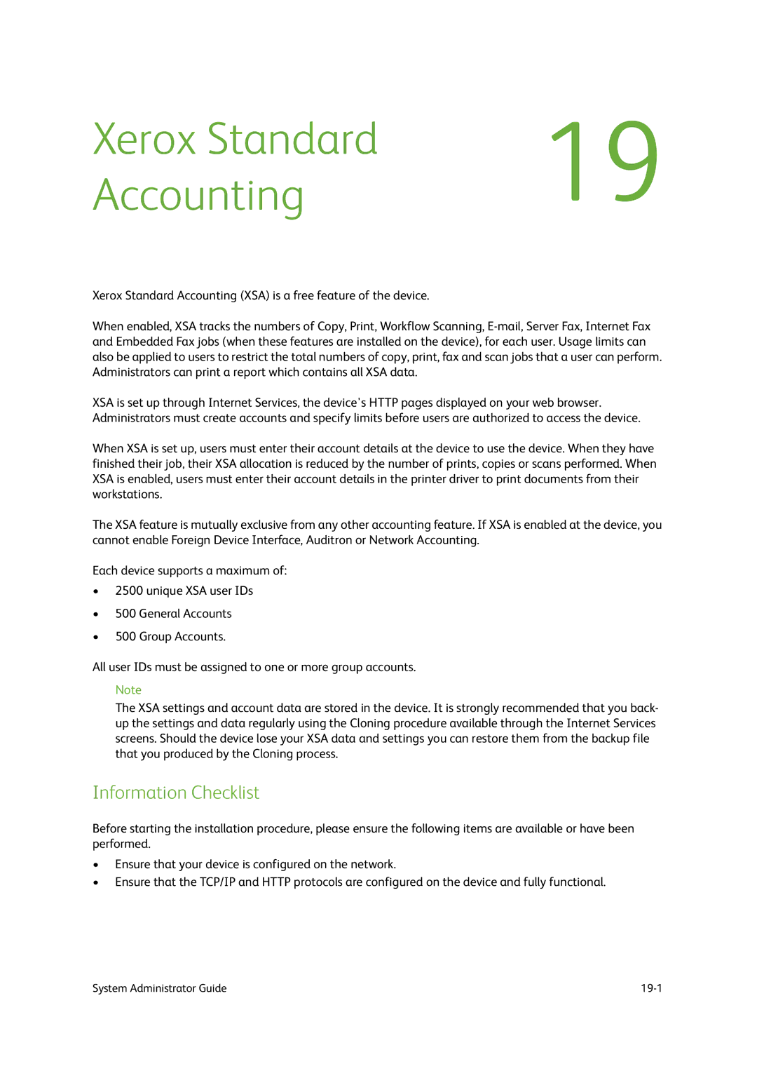 Xerox 9203, 9202, 9201 manual Xerox Standard Accounting, Information Checklist 