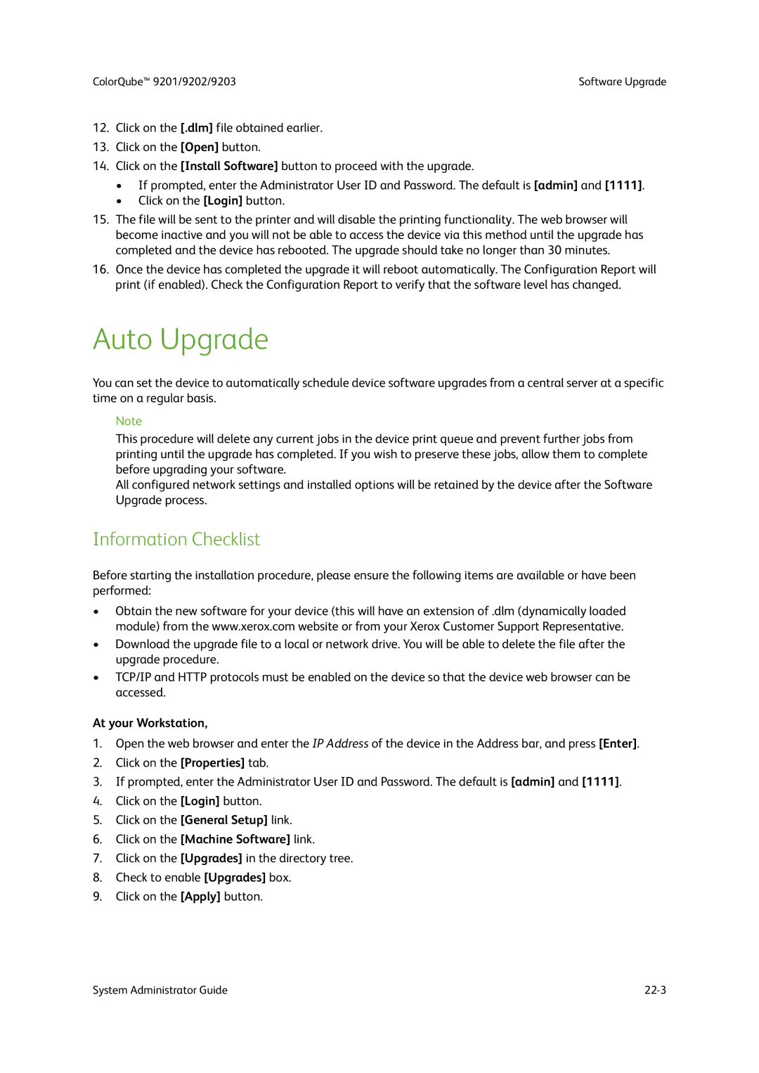 Xerox 9201, 9202, 9203 manual Auto Upgrade, At your Workstation 