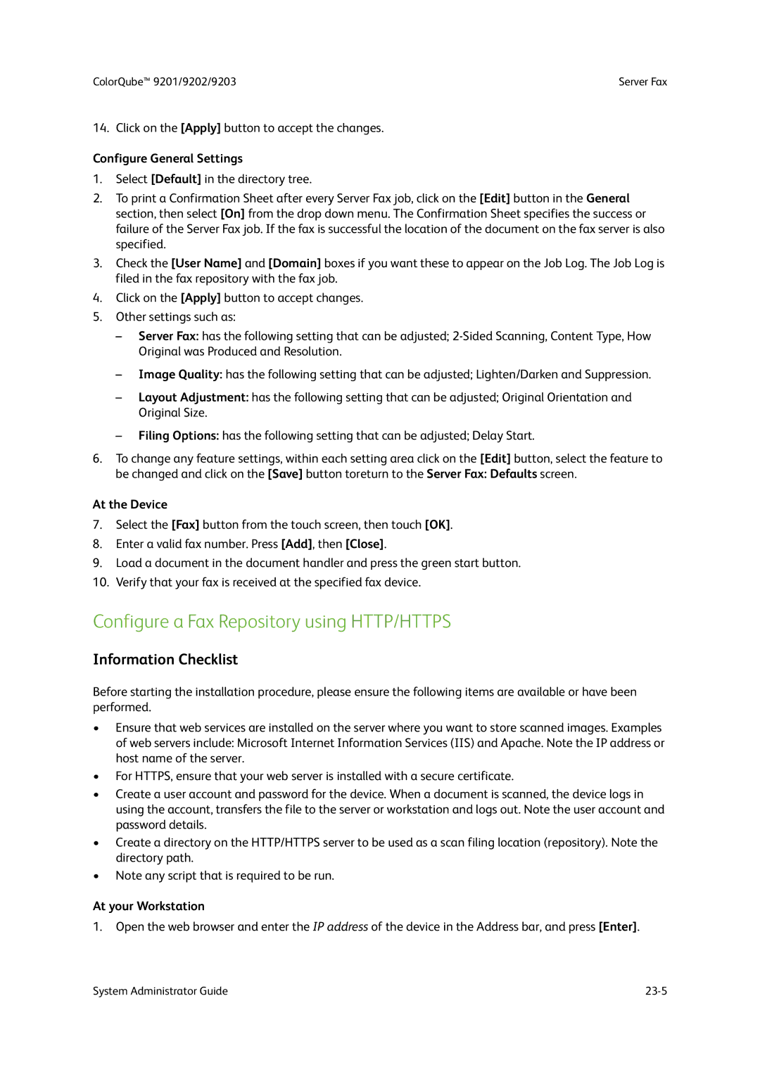 Xerox 9201, 9202, 9203 manual Configure a Fax Repository using HTTP/HTTPS 