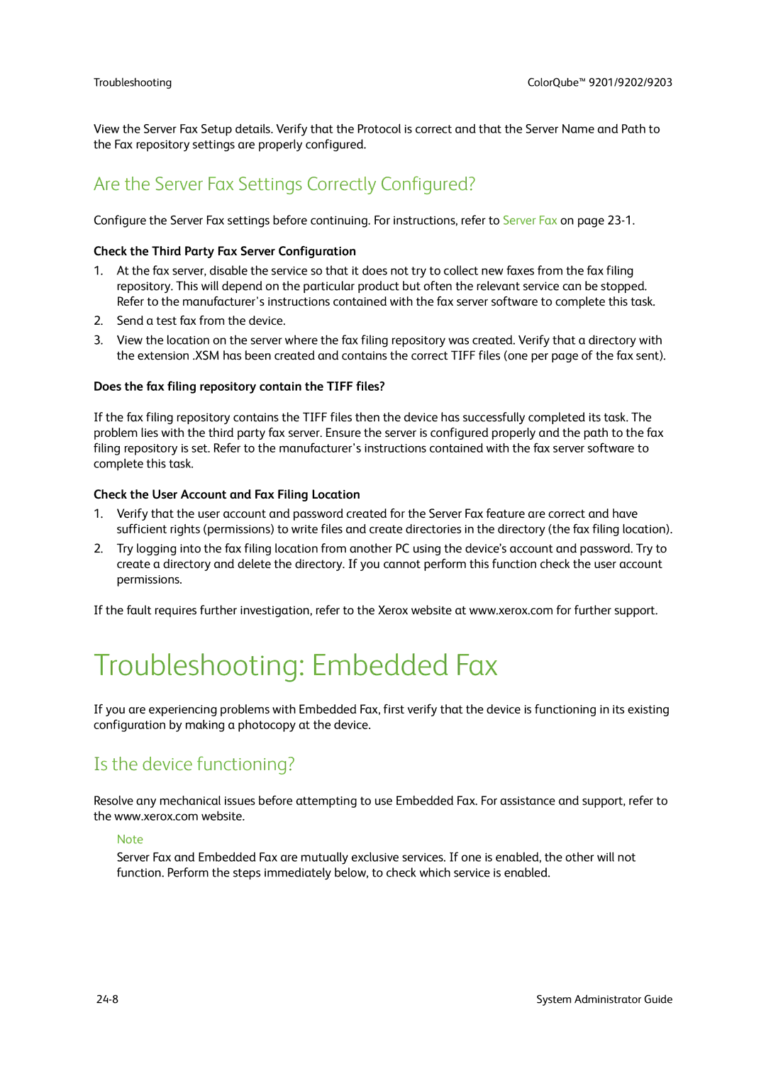 Xerox 9202 Troubleshooting Embedded Fax, Are the Server Fax Settings Correctly Configured?, Is the device functioning? 