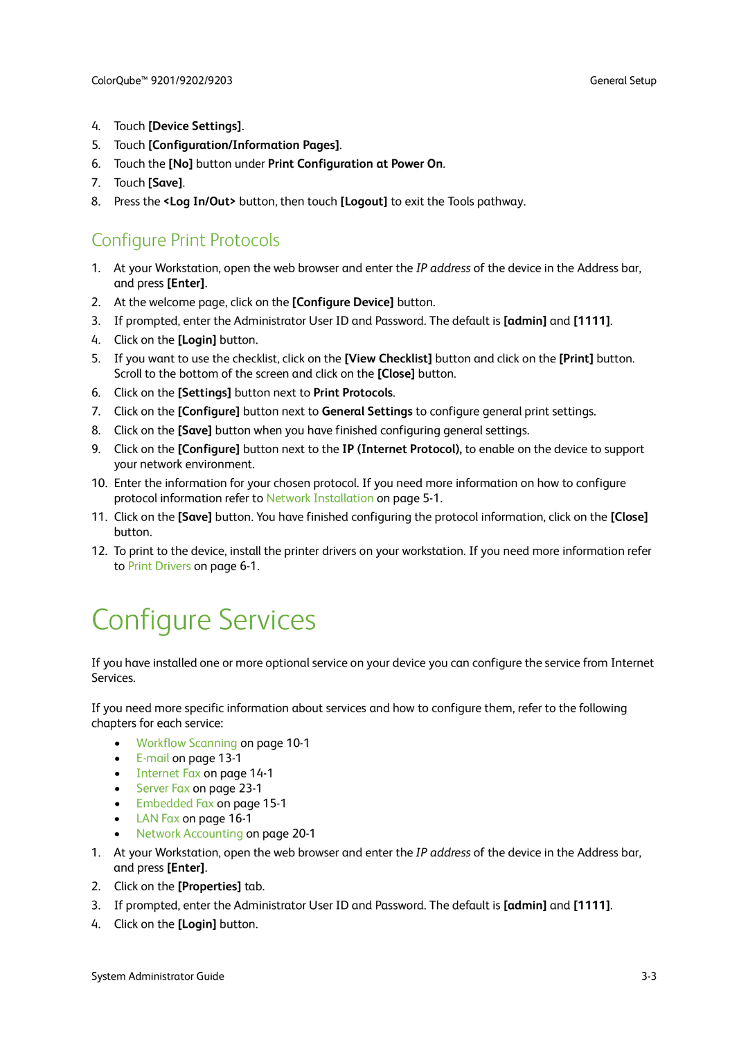 Xerox 9201, 9202, 9203 manual Configure Services, Configure Print Protocols 