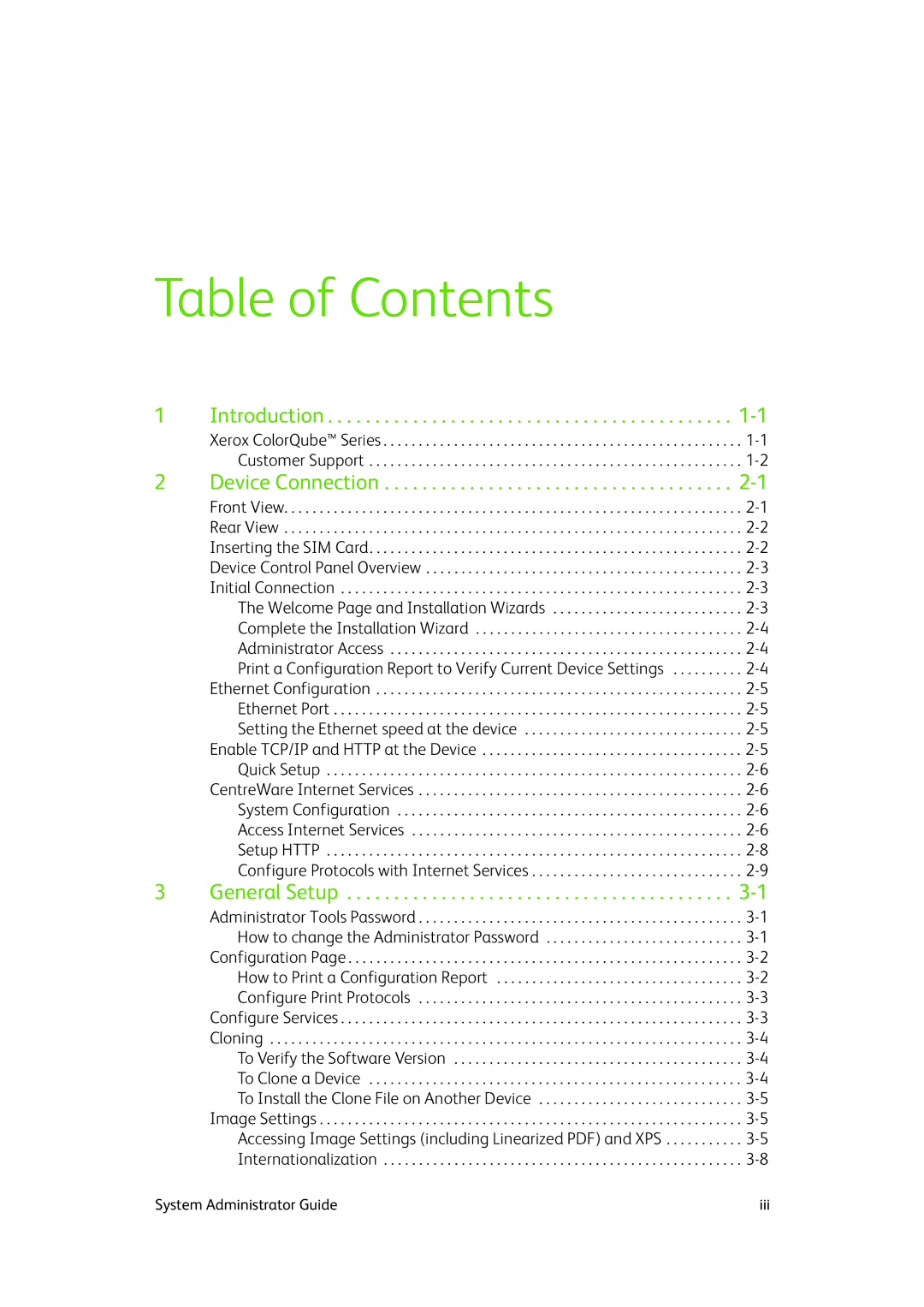 Xerox 9202, 9201, 9203 manual Table of Contents 