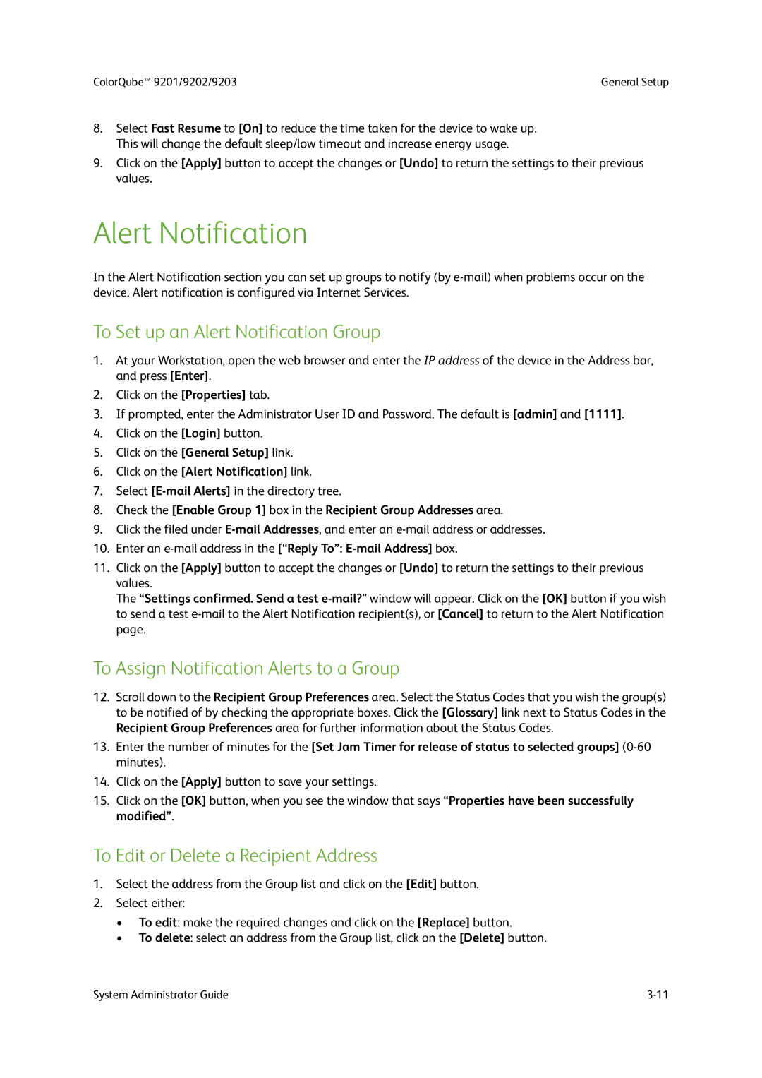 Xerox 9202, 9201, 9203 manual To Set up an Alert Notification Group, To Assign Notification Alerts to a Group 