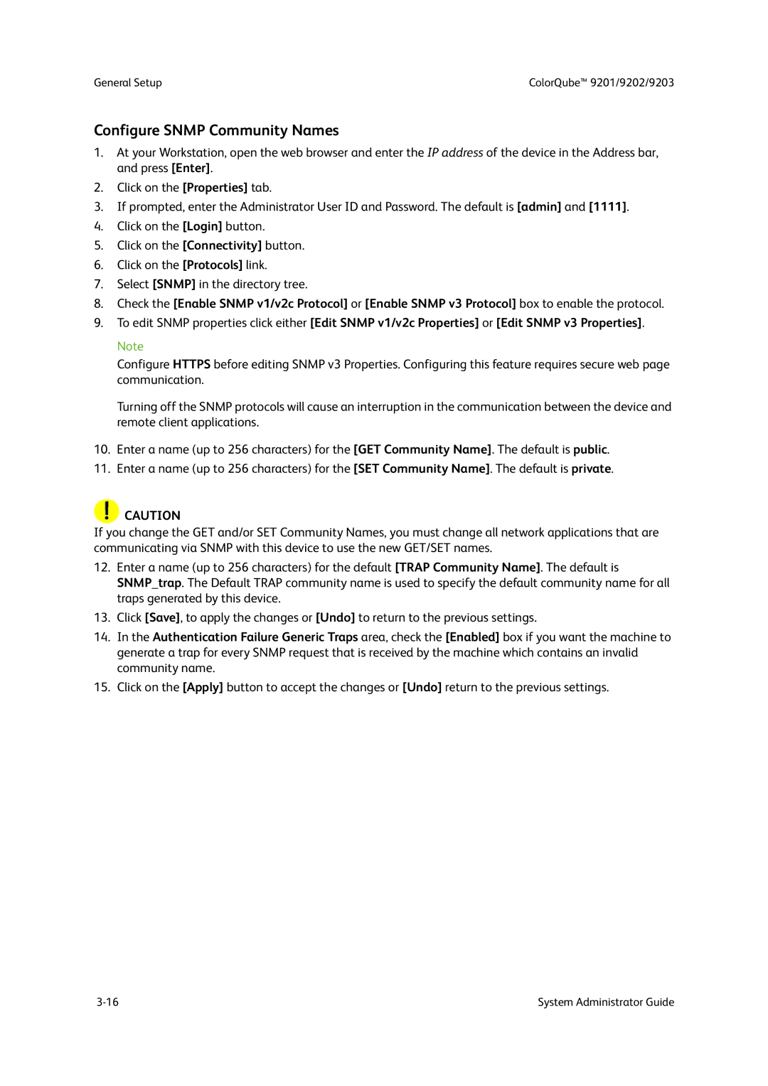 Xerox 9203, 9202, 9201 manual Configure Snmp Community Names 