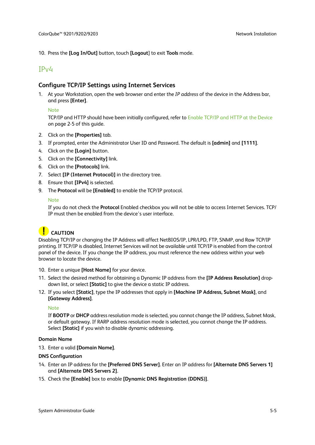 Xerox 9203, 9202, 9201 manual IPv4, Configure TCP/IP Settings using Internet Services, Domain Name, DNS Configuration 