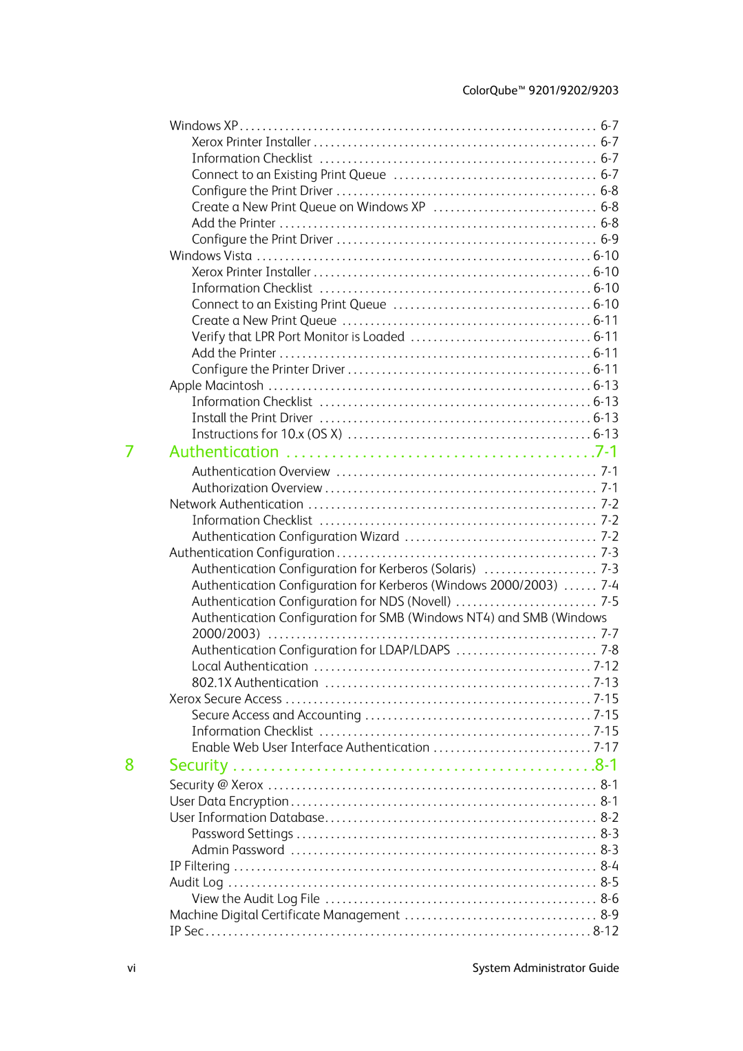 Xerox 9202, 9201, 9203 manual Authentication 