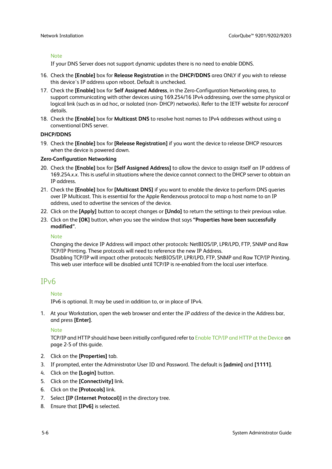 Xerox 9202, 9201, 9203 manual IPv6, Zero-Configuration Networking 