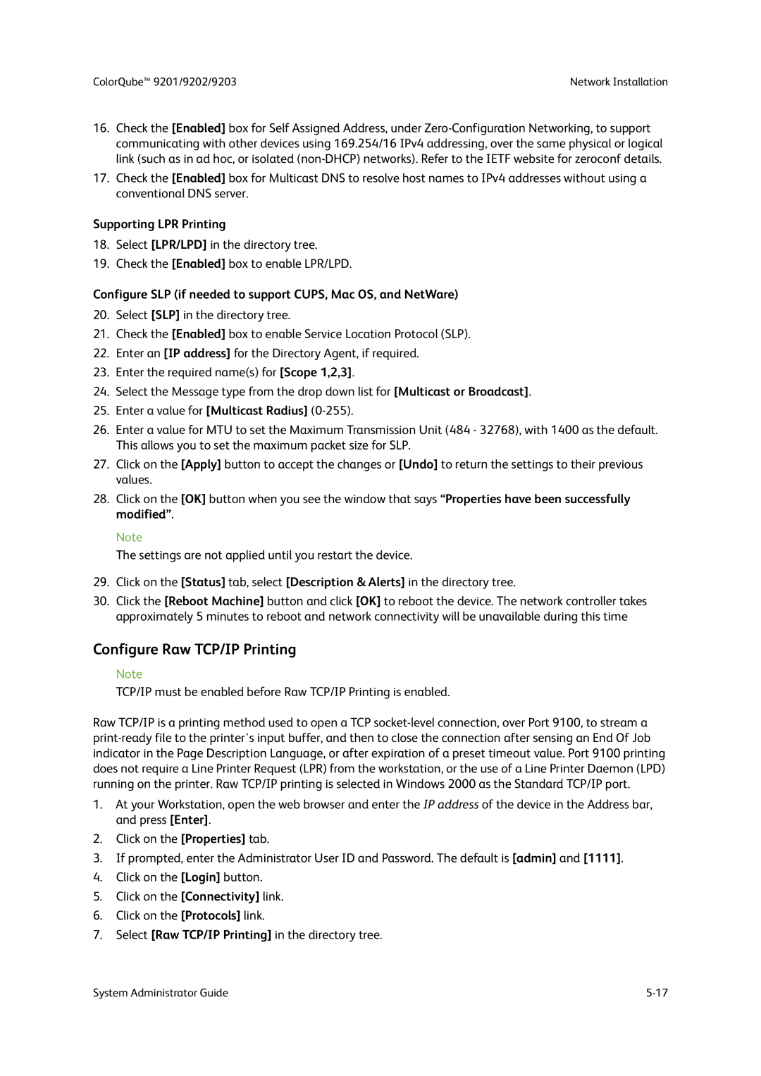 Xerox 9203, 9202, 9201 manual Configure Raw TCP/IP Printing, Supporting LPR Printing 