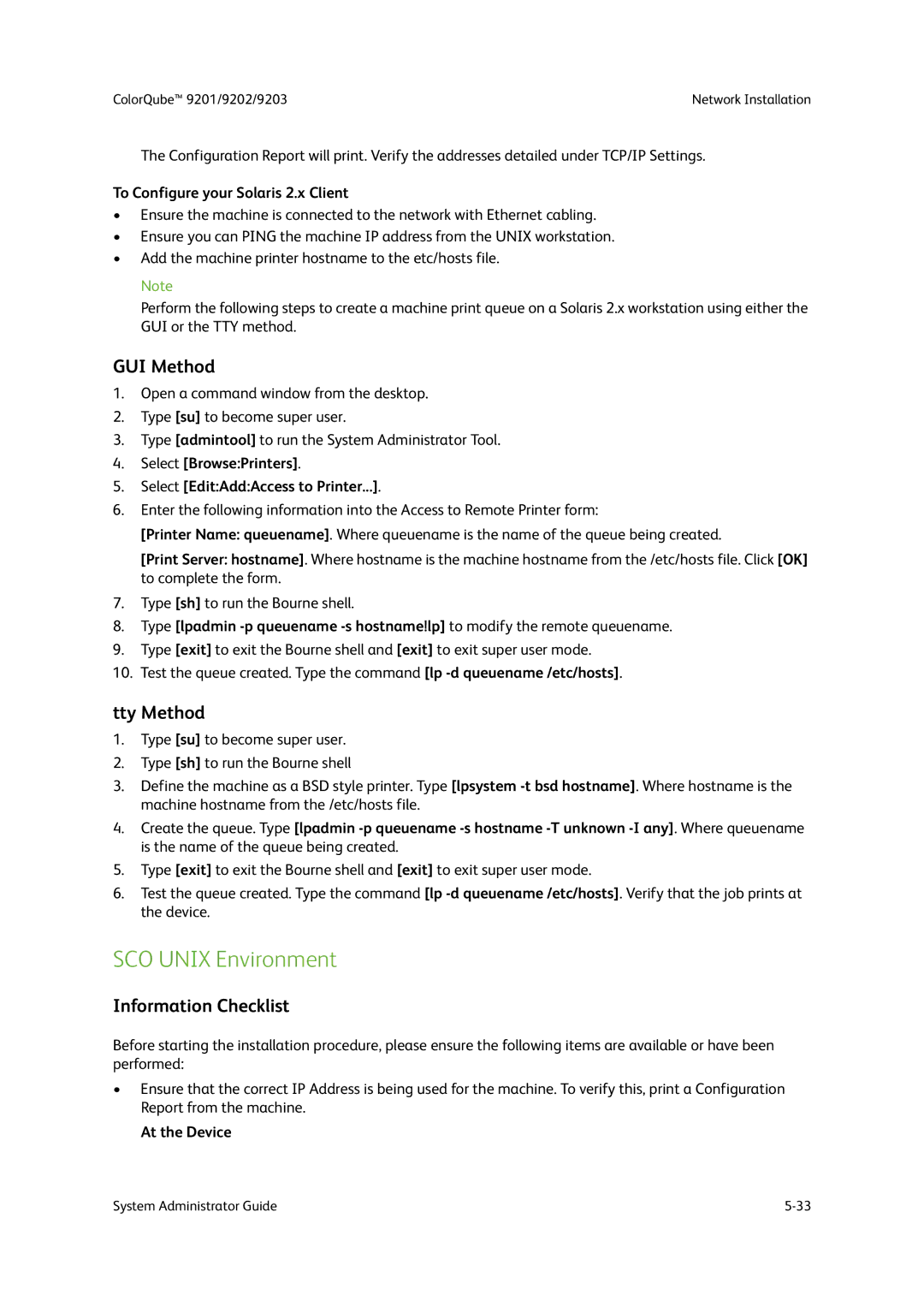 Xerox 9202, 9201, 9203 manual SCO Unix Environment, To Configure your Solaris 2.x Client 