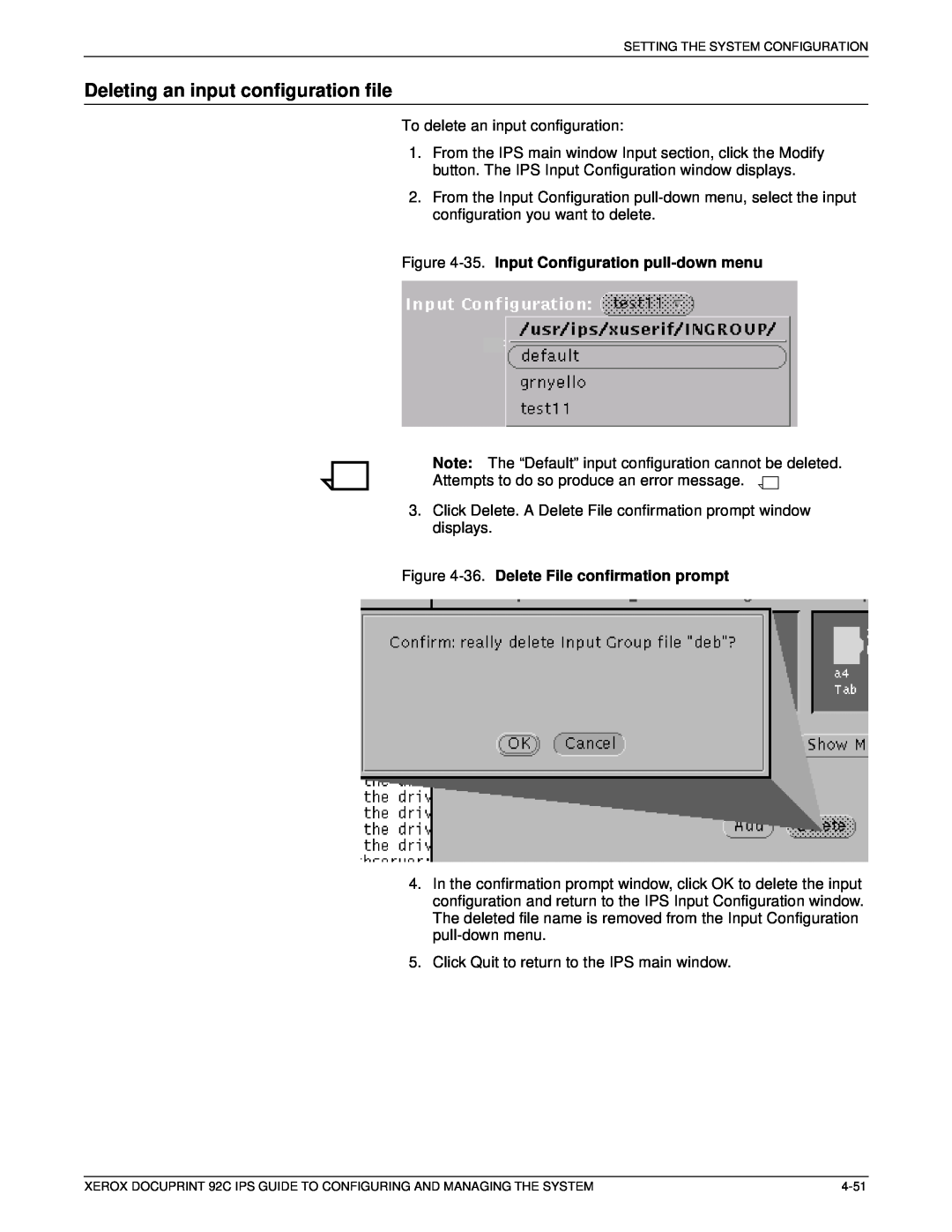 Xerox 92C IPS manual Deleting an input configuration file, 35. Input Configuration pull-down menu 