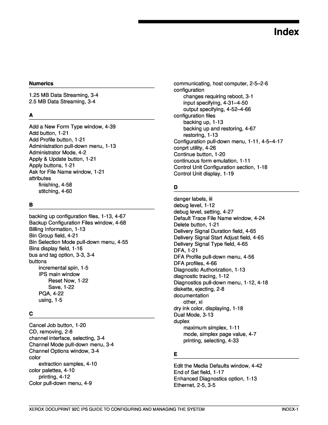 Xerox 92C IPS manual Index, Numerics 
