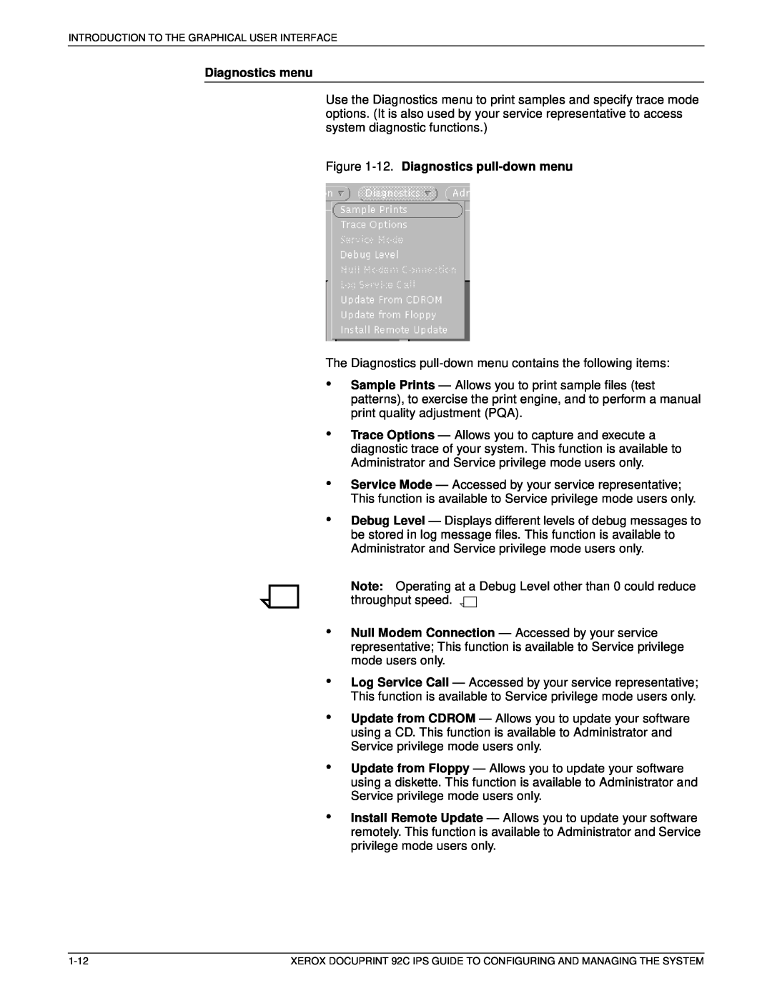 Xerox 92C IPS manual Diagnostics menu, 12. Diagnostics pull-down menu 