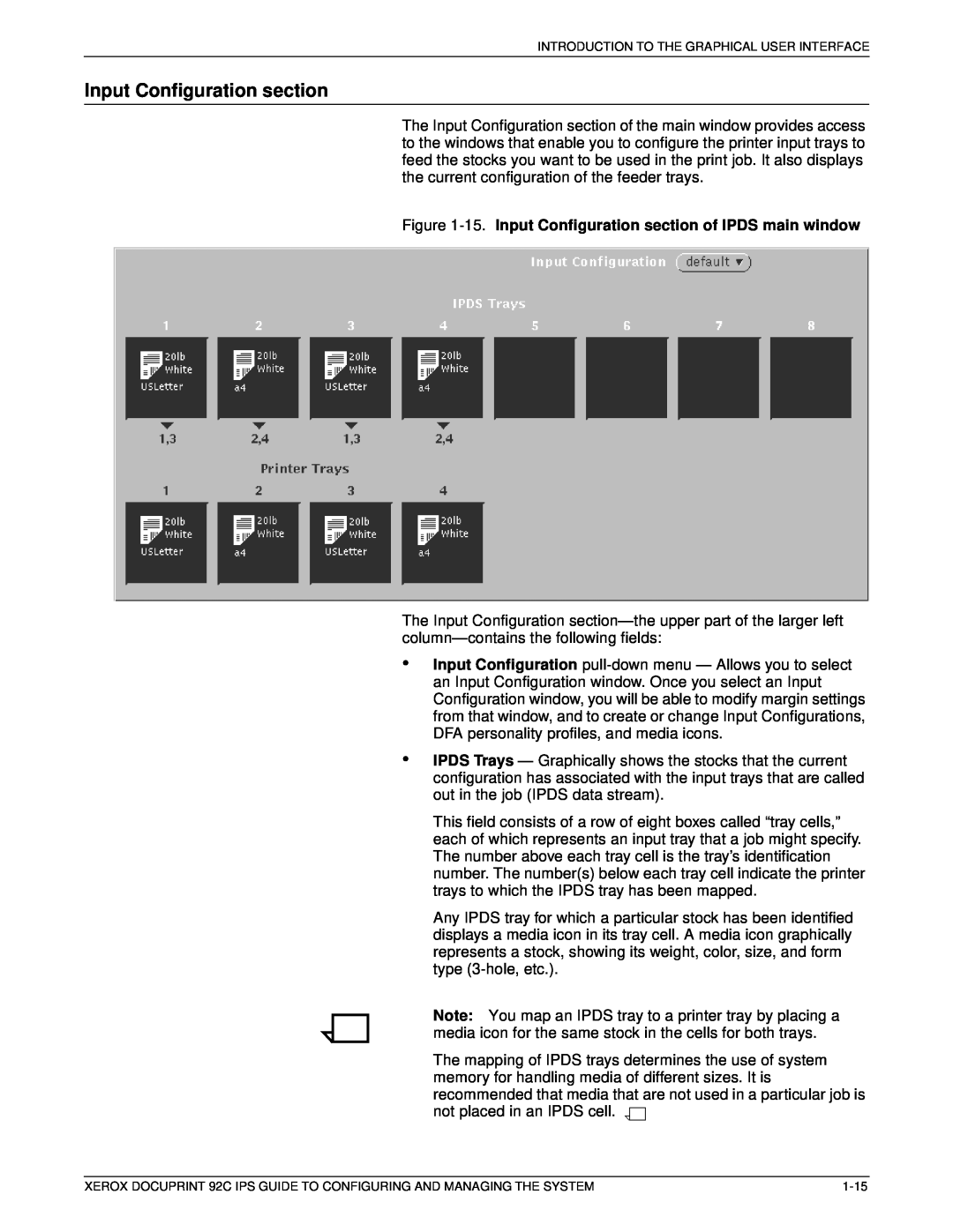 Xerox 92C IPS manual 15. Input Configuration section of IPDS main window 