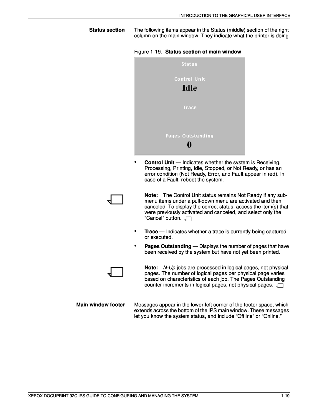 Xerox 92C IPS manual 19. Status section of main window 