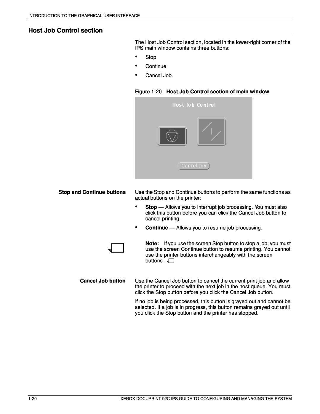 Xerox 92C IPS manual 20. Host Job Control section of main window 