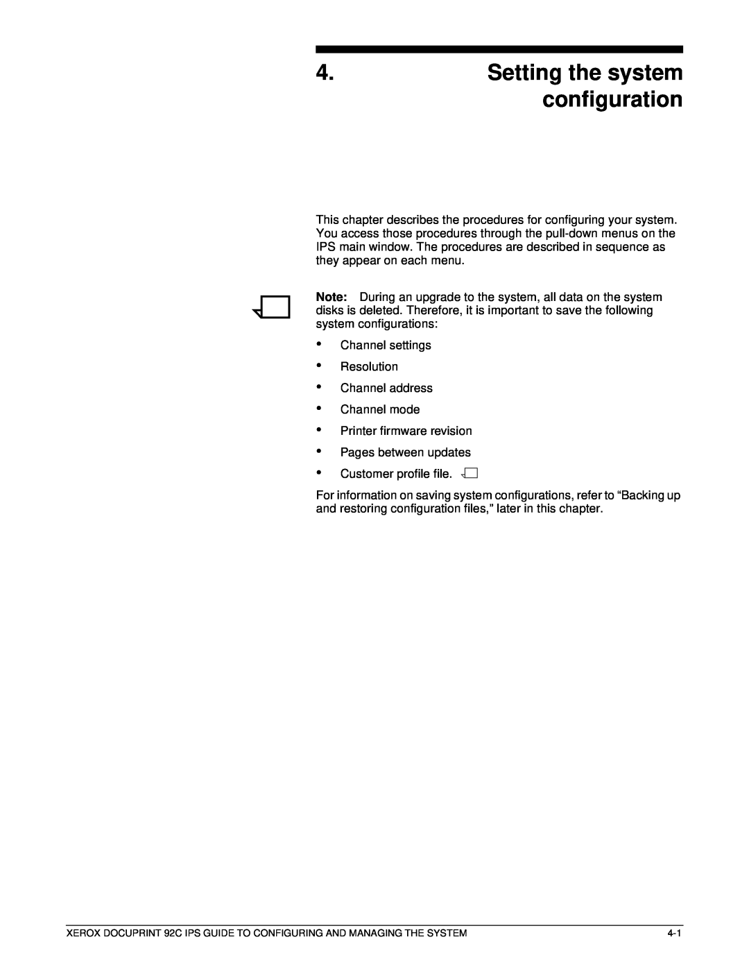 Xerox 92C IPS manual Setting the system configuration 
