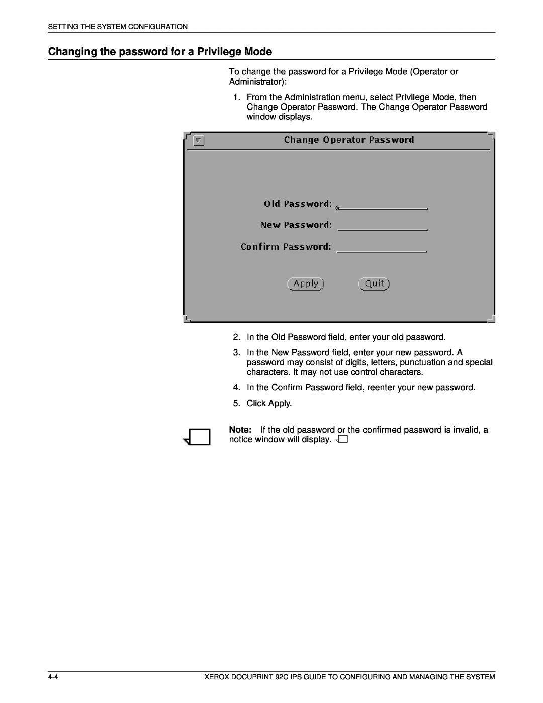 Xerox 92C IPS manual Changing the password for a Privilege Mode 