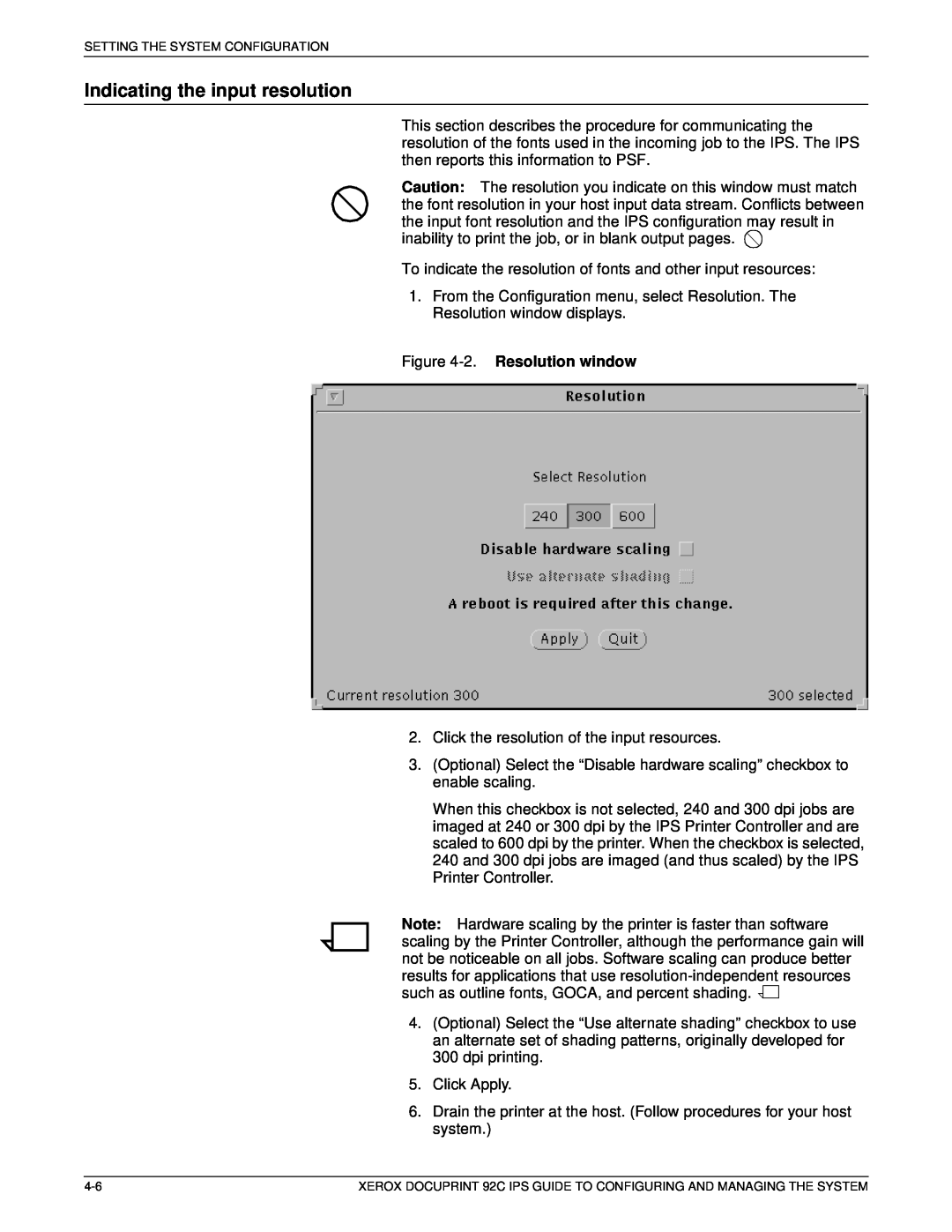Xerox 92C IPS manual Indicating the input resolution, 2. Resolution window 