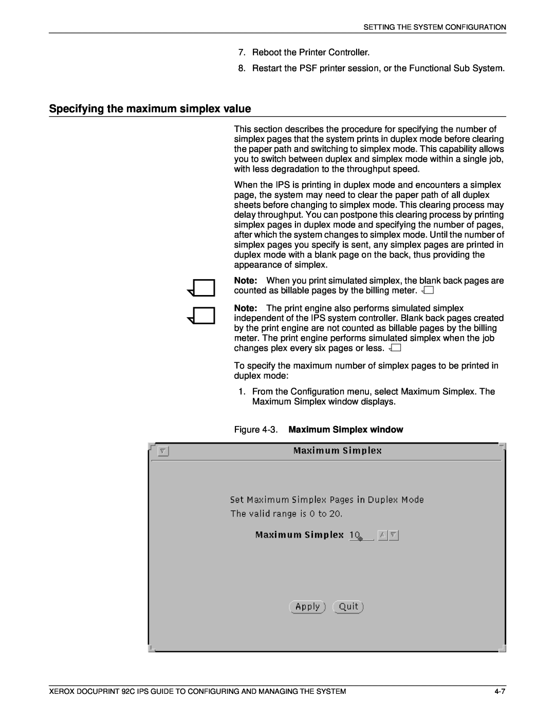 Xerox 92C IPS manual Specifying the maximum simplex value, 3. Maximum Simplex window 