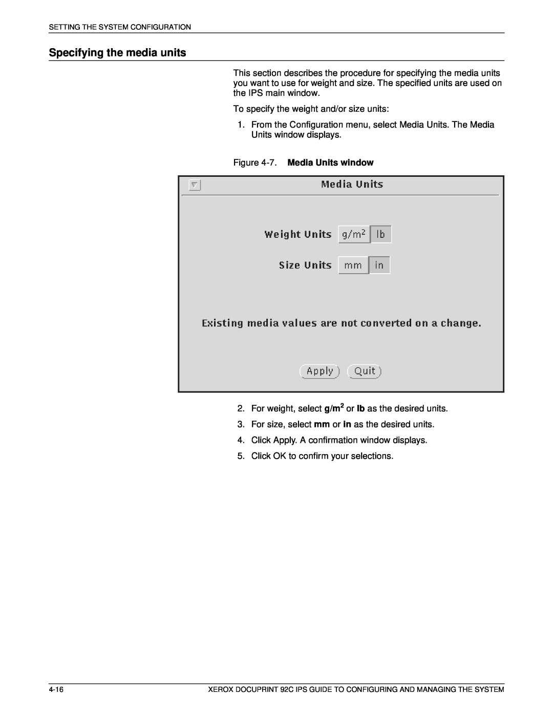 Xerox 92C IPS manual Specifying the media units, 7. Media Units window 