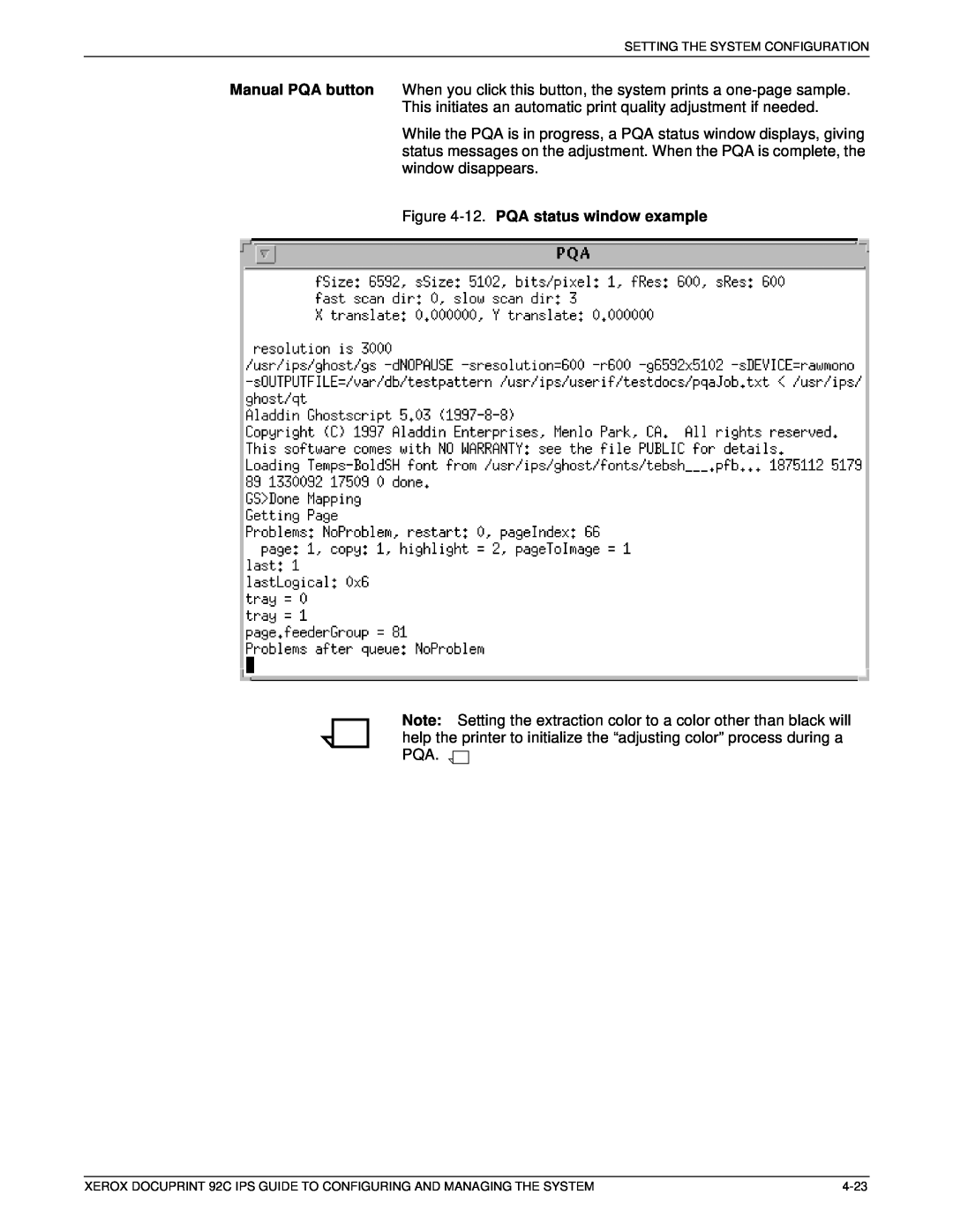 Xerox 92C IPS manual 12. PQA status window example 