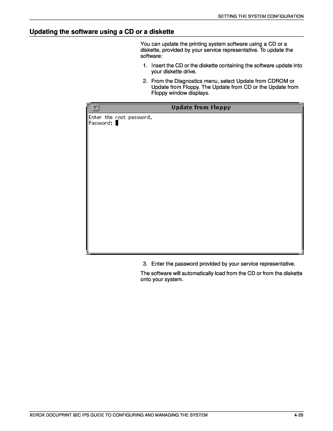 Xerox 92C IPS manual Updating the software using a CD or a diskette 